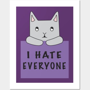 Cat Hates Everyone {Purple Sign) Posters and Art